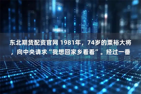 东北期货配资官网 1981年，74岁的粟裕大将，向中央请求“我想回家乡看看”。经过一番